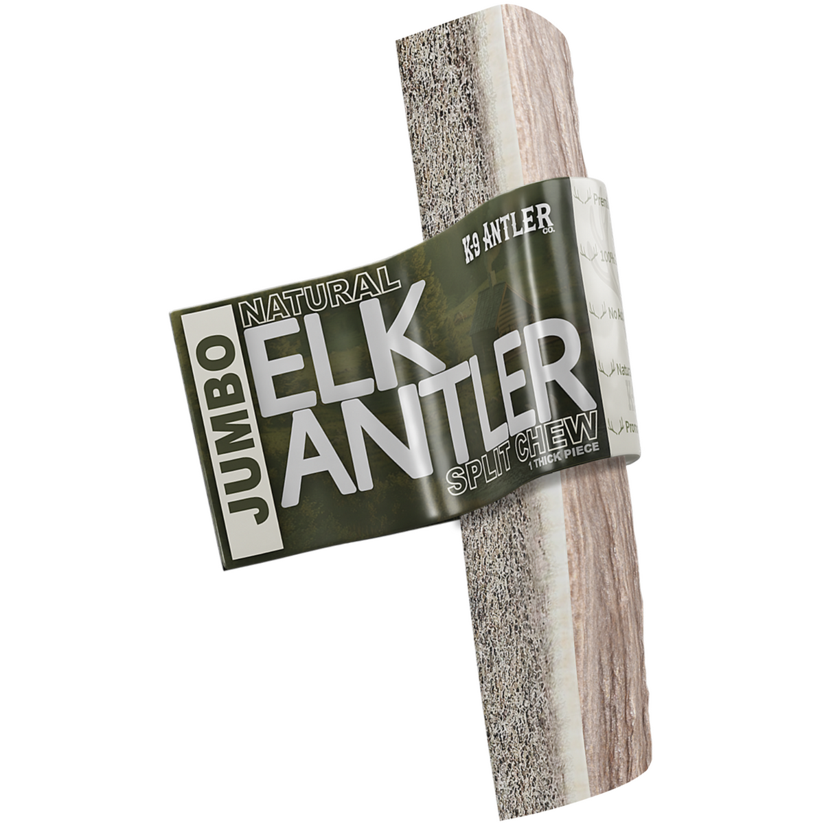 Close view of the natural texture and marrow of a K-9 Antler Co. split elk chew
